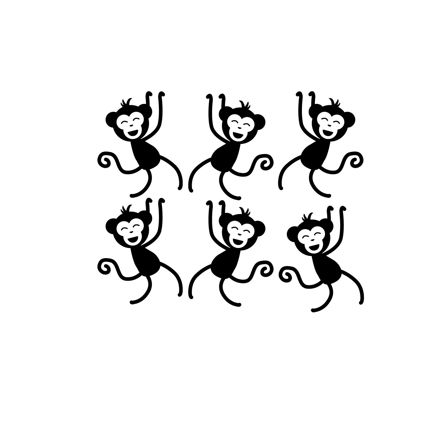 Set of 6 Vinyl Wall Art Decals - Monkeys - 4