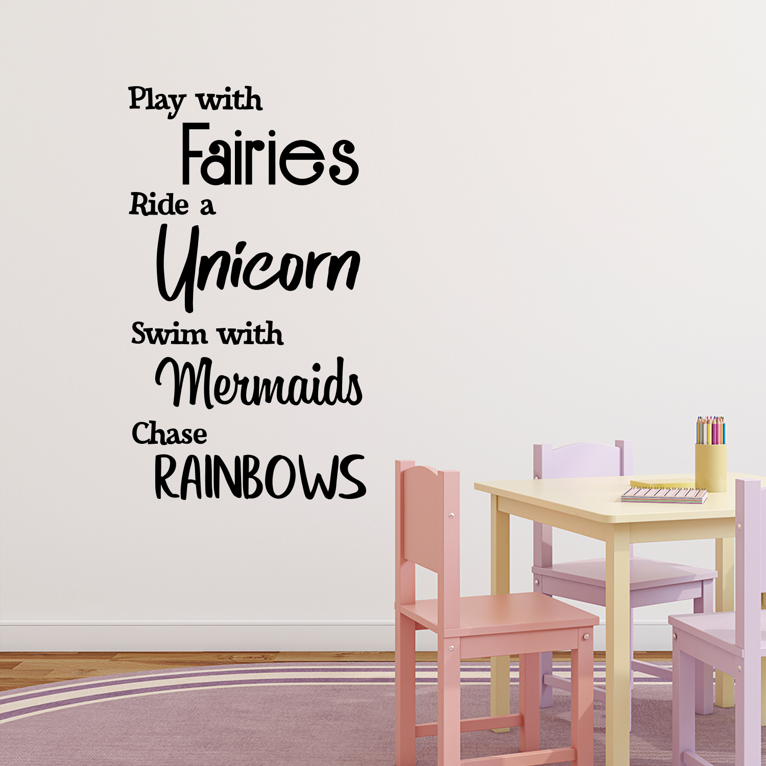 Play with Fairies Ride with Unicorns Swim with Mermaids - Black 40" x 23" Wall