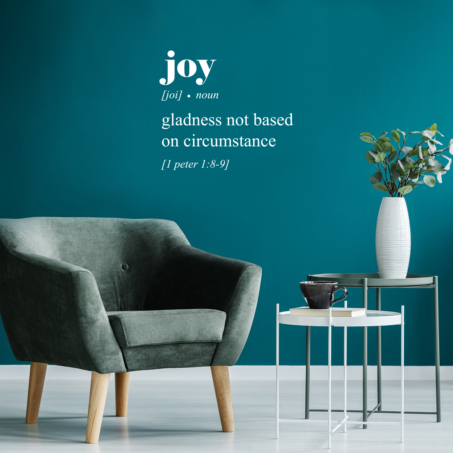 Joy Gladness nicht basierend auf Umständen 1 Peter 1:8-9 - weiß 22" x 25" Wanddeko - Bild 3 von 5