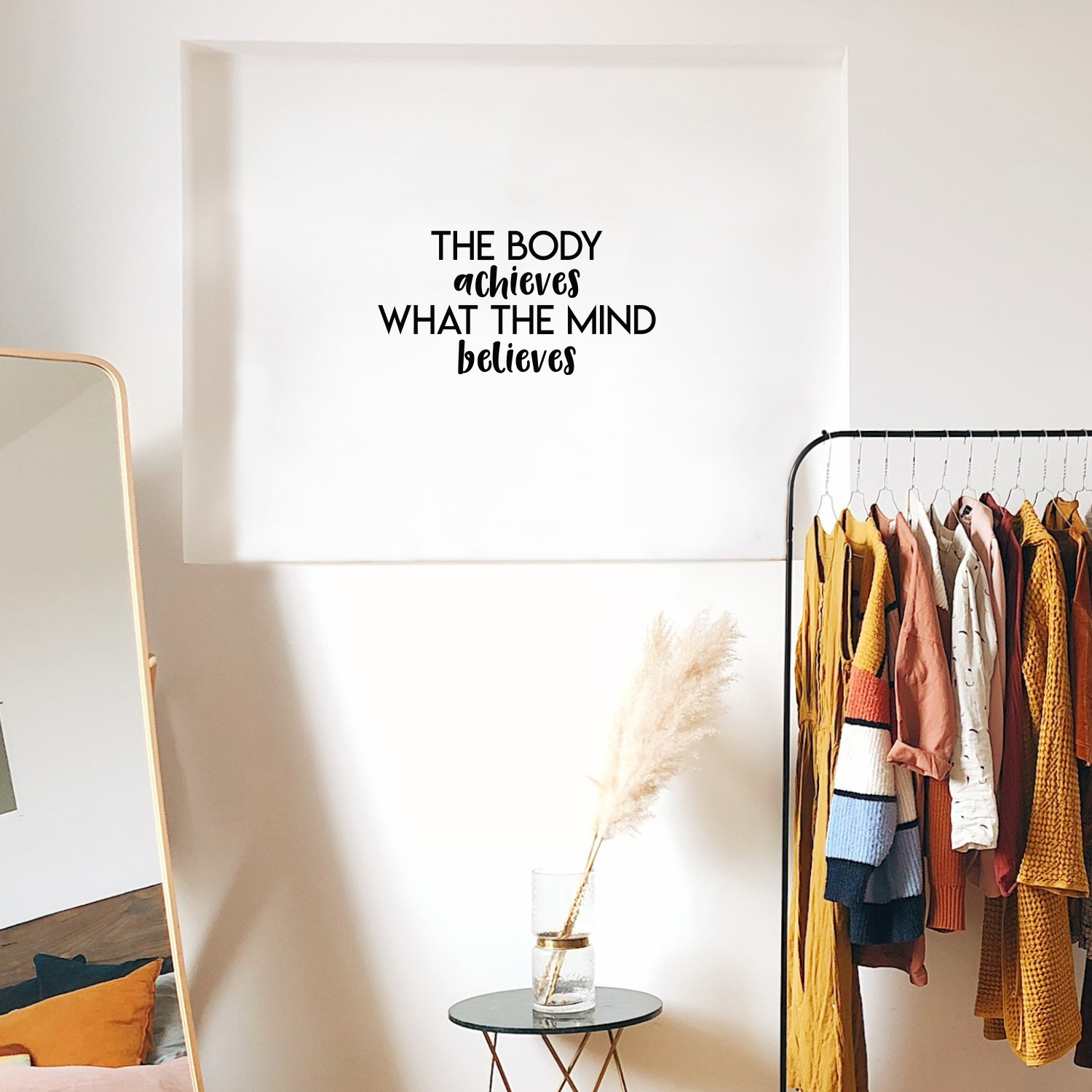 Printique The Body Achieves What The Mind Believes - Black 13" x 25" Wall Decal