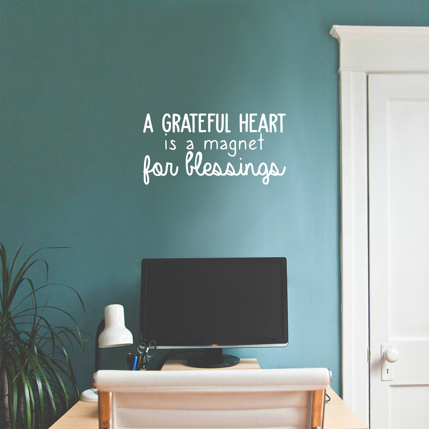 A Grateful Heart is A Magnet for Blessings - White 11" x 22" Wall Decal Vinyl - Bild 2 von 5