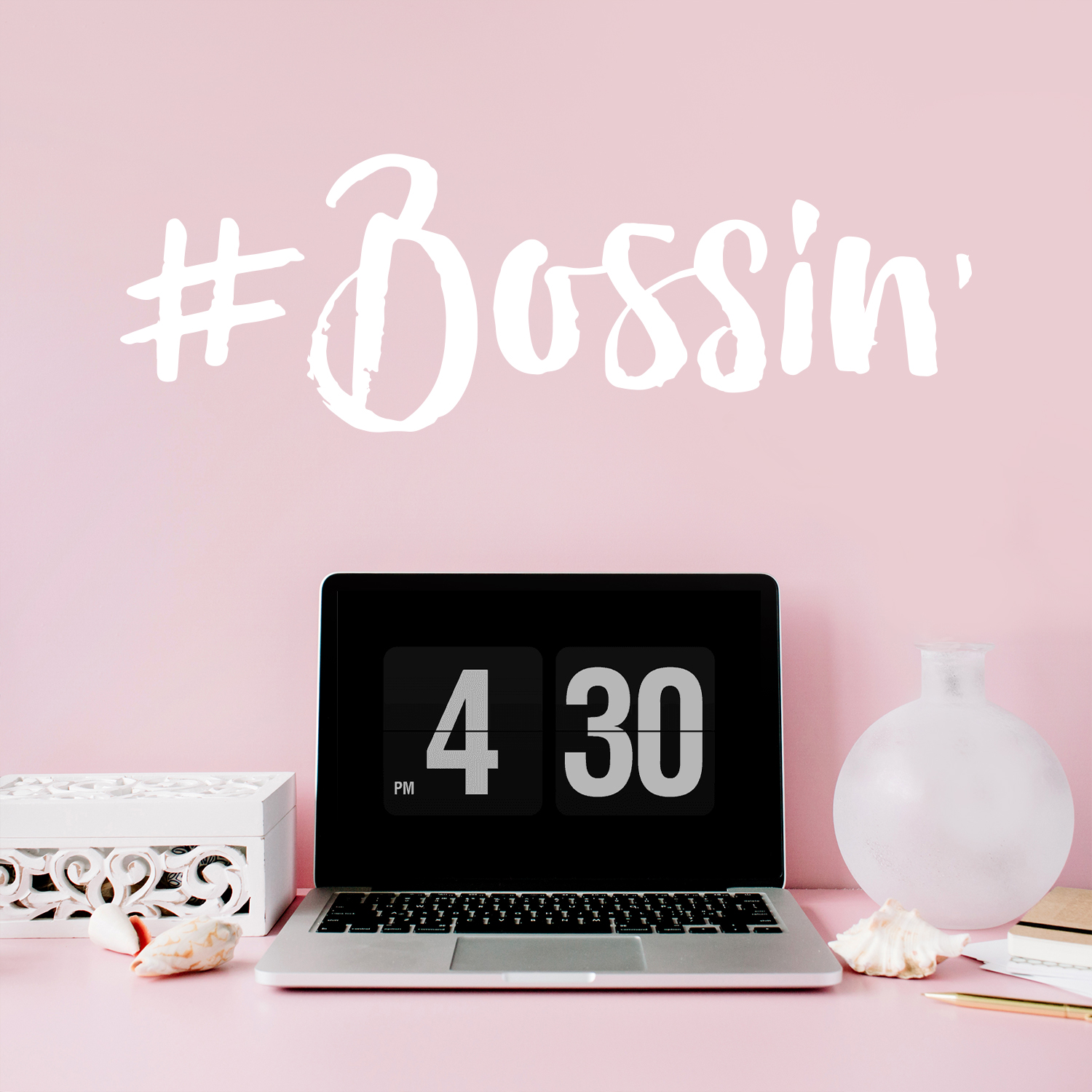 #Bossin - White 10" x 30.5" Wall Art Decal Vinyl Sticker