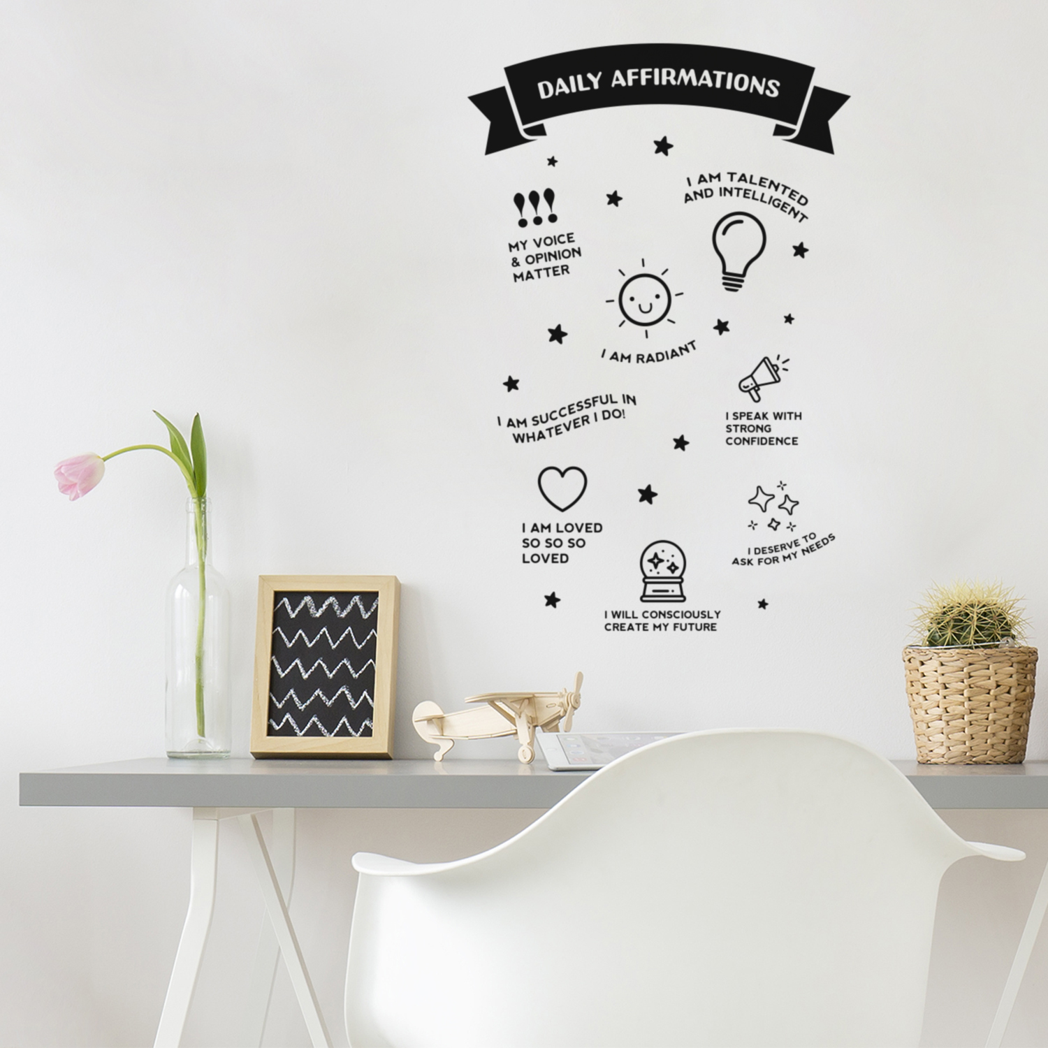 Daily Affirmations - Black 26" x 17" Wall Art Decal Vinyl Sticker - Zdjęcie 1 z 4