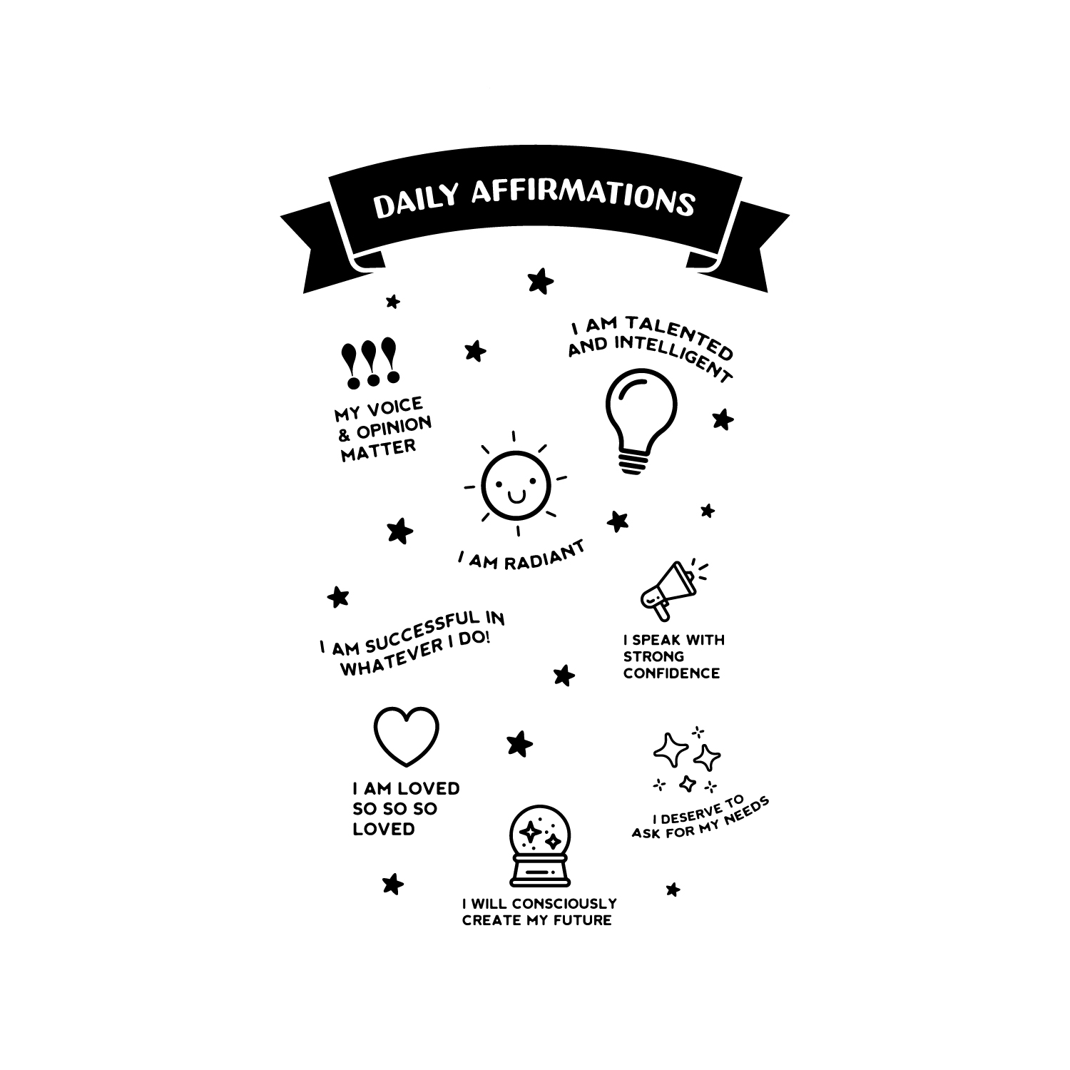 Daily Affirmations - Black 26" x 17" Wall Art Decal Vinyl Sticker - Zdjęcie 2 z 4