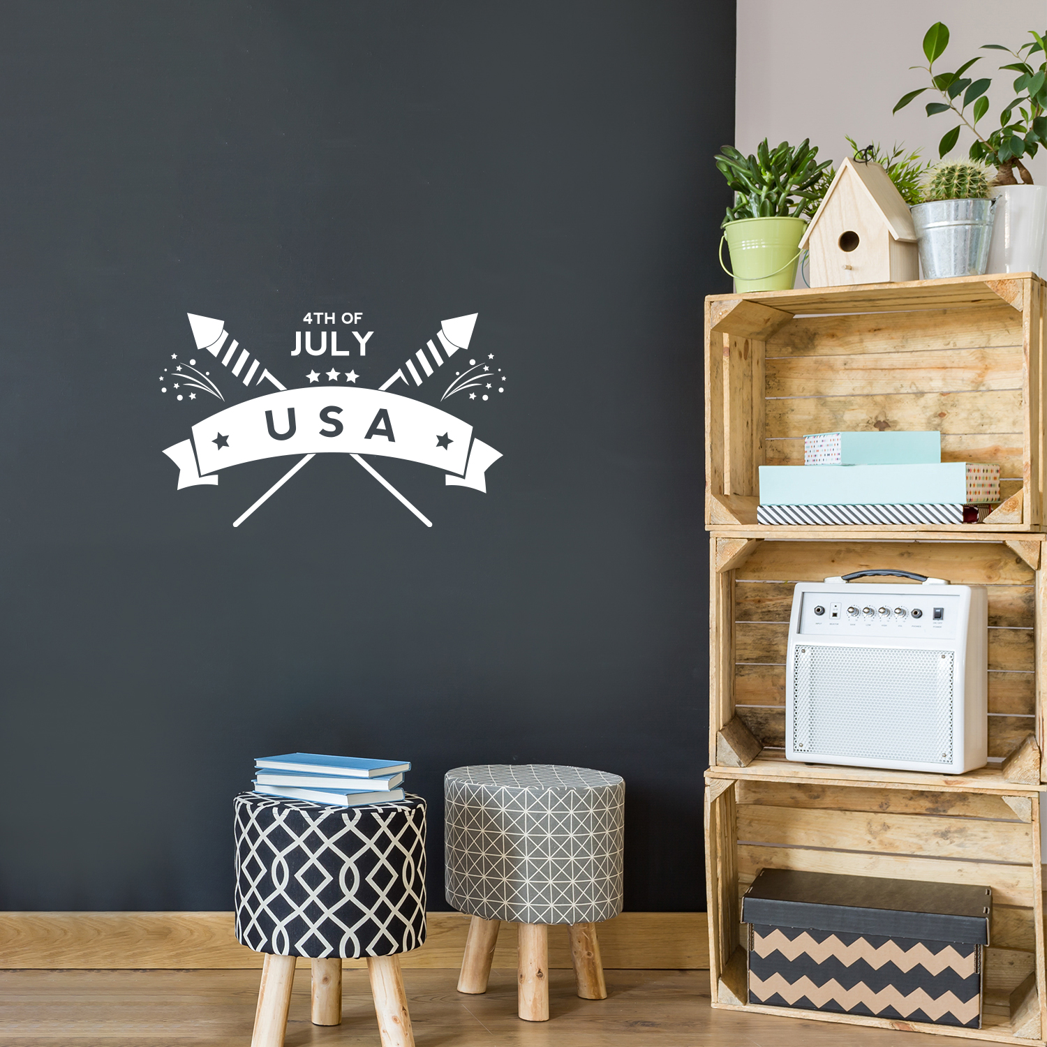USA Fourth of July - White 15.5" x 25" Wall Art Decal Vinyl Sticker