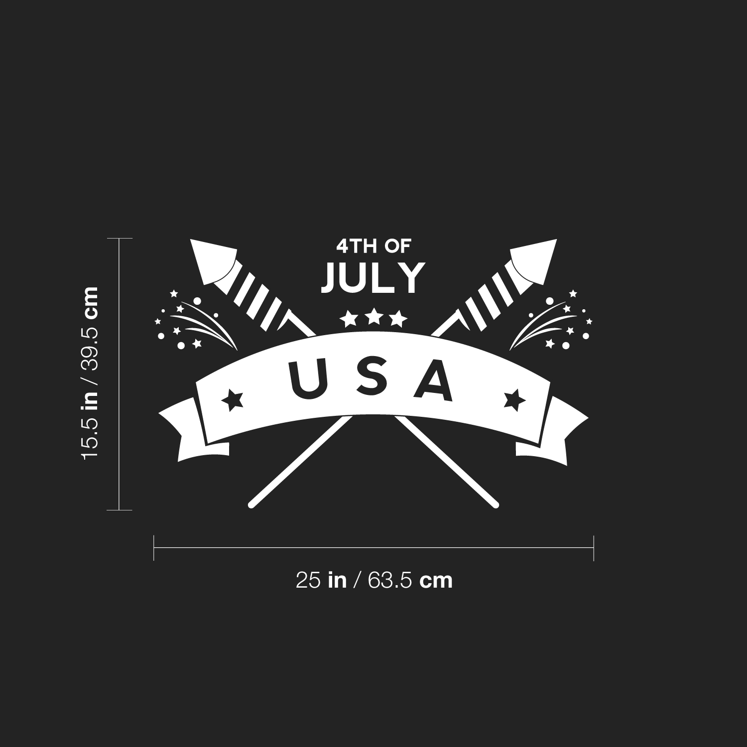 USA Fourth of July - White 15.5" x 25" Wall Art Decal Vinyl Sticker - Picture 3 of 4