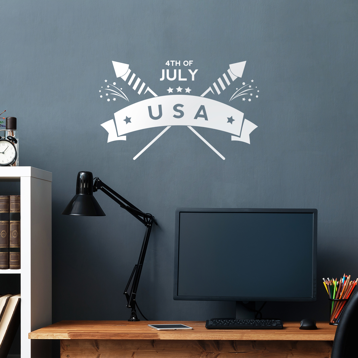 USA Fourth of July - White 15.5" x 25" Wall Art Decal Vinyl Sticker - Picture 4 of 4
