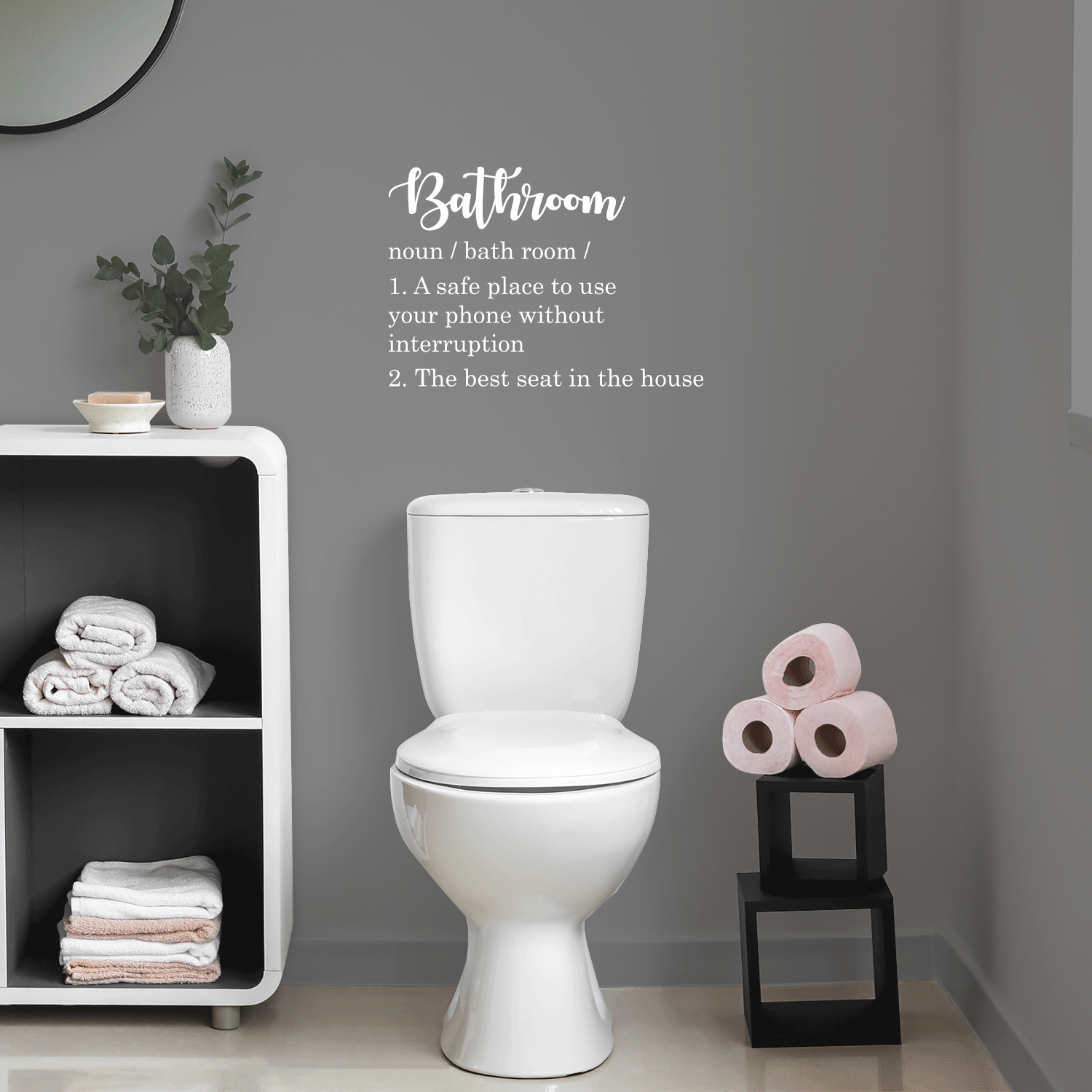 Badezimmer. Ein sicherer Ort, um Ihr Telefon ohne Unterbrechung zu verwenden - weiß 16" x 23" - Bild 1 von 4