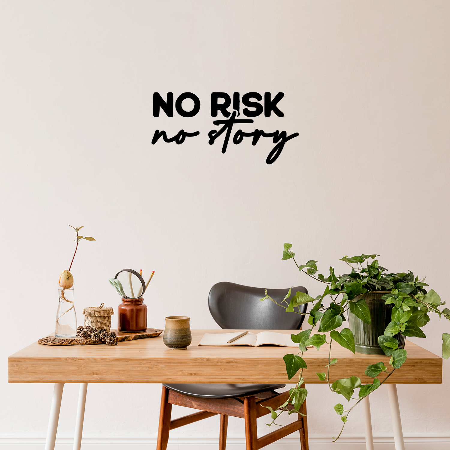 No Risk No Story - Vinyl Wall Decal Motivational Adventure Decor Black 12x25 - Picture 3 of 4